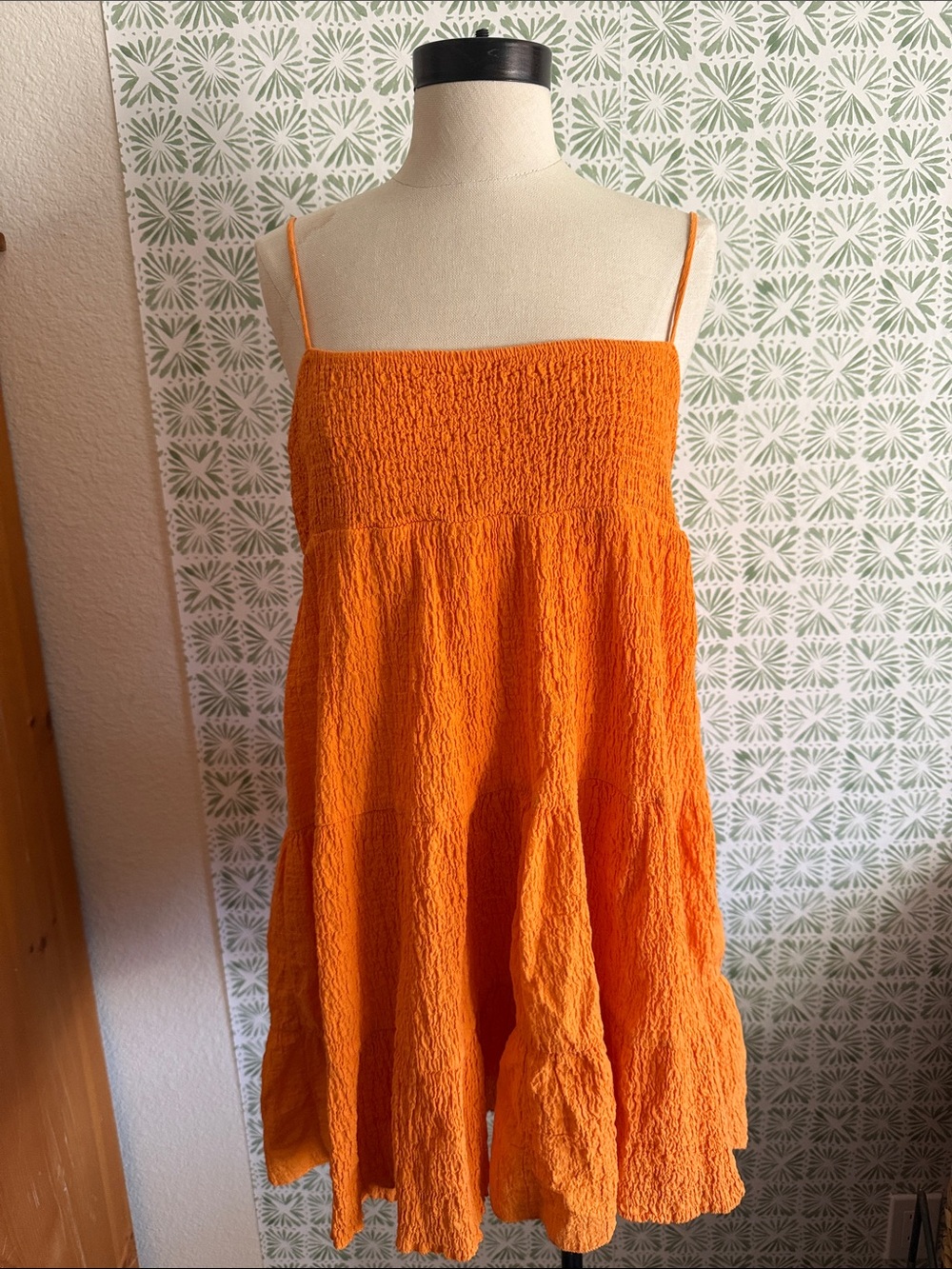 Zara Orange Textured Smocked Sundress